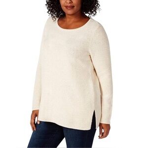 New With Tags Charter Club Woman Cream & Gold Cotton Blend Crew Top Size 3X